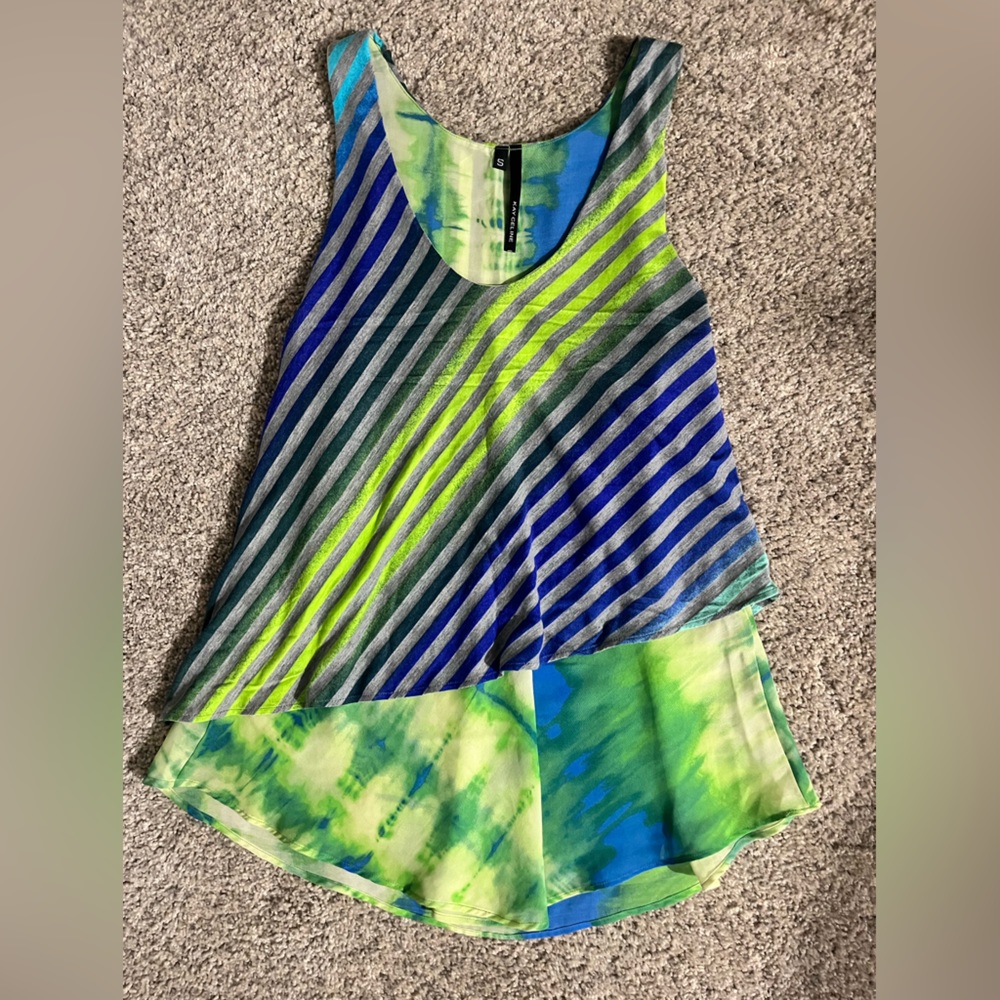 Green and Blue Tie-Dye and Striped Tank Top!